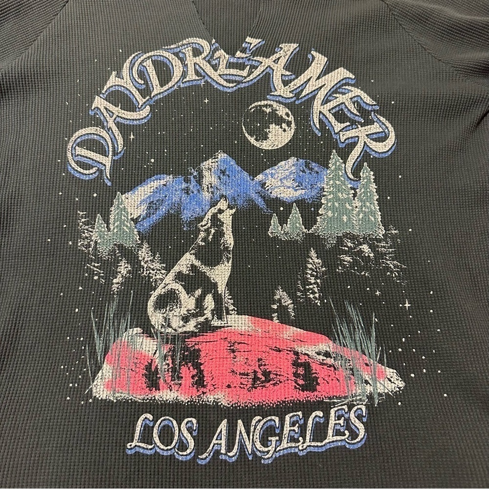 Daydreamer Los Angeles Gray Lone Wolf Graphic Long Sleeve Thermal Shirt Tee - Picture 9 of 11